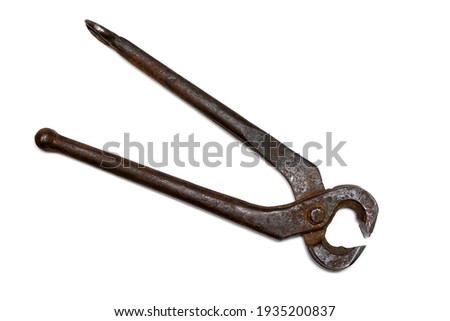 Old rusty pincer pliers isolated on white background. Royalty-Free Stock Photo #1935200837