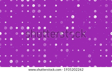 Seamless background pattern of evenly spaced white tennis balls of different sizes and opacity. Vector illustration on purple background with stars