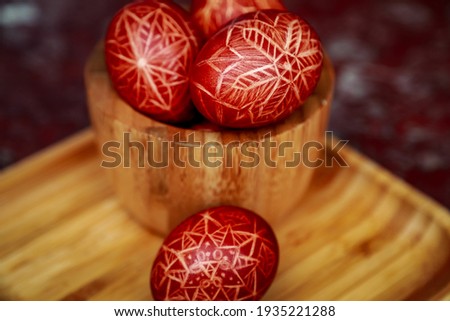 painted easter eggs with ukrainian ornaments	
