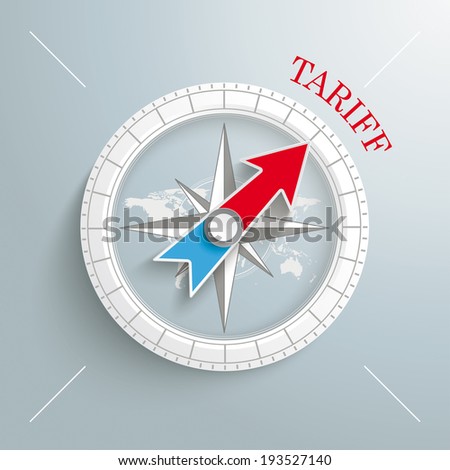 White compass with red text Tariff on the grey background. Eps 10 vector file.