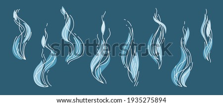 Smoke or Aroma Steam Line Icons Set. Smell Wave Line Symbols. White Blue Fume Vector illustration