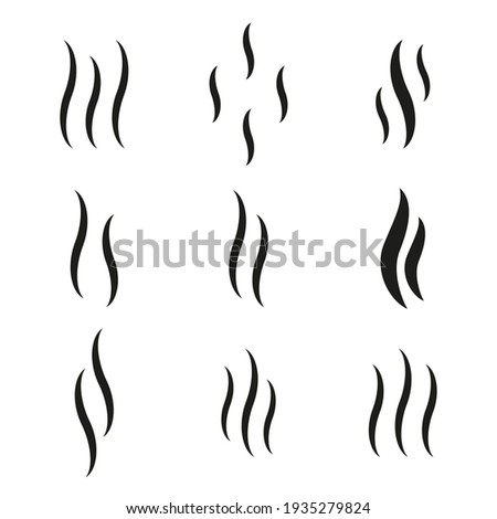 Aromas icons set. Cooking smoke, hot, steam silhouette, odor, warm smells, or vaporize symbols collection Royalty-Free Stock Photo #1935279824