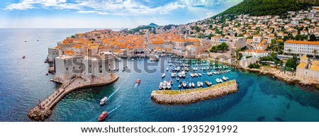 The aerial view of Dubrovnik, a city in southern Croatia fronting the Adriatic Sea, Europe Royalty-Free Stock Photo #1935291992