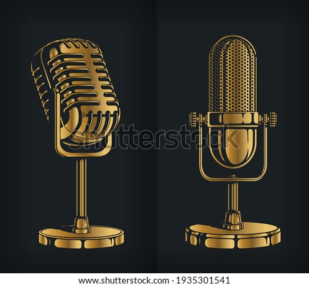 Silhouette classic gold retro microphone logo