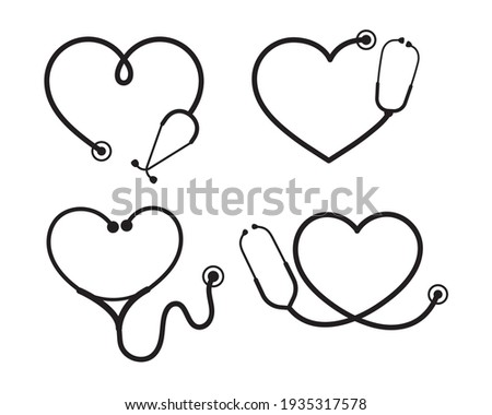 
Vector nurse stethoscope silhouette Heart shaped stethoscope line frame Isolated on  background. Royalty-Free Stock Photo #1935317578