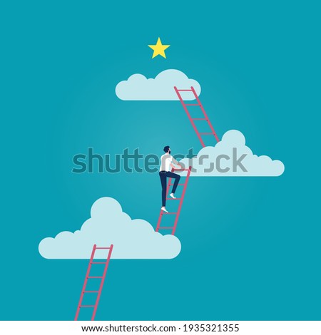 businessman climbing career ladder to the the top and reaching for the star Royalty-Free Stock Photo #1935321355
