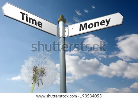 Sign of time and money with sky background