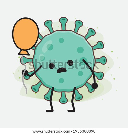 Vector Illustration of Virus Character with cute face, simple hands and leg line art on Isolated Background. Flat cartoon doodle style.