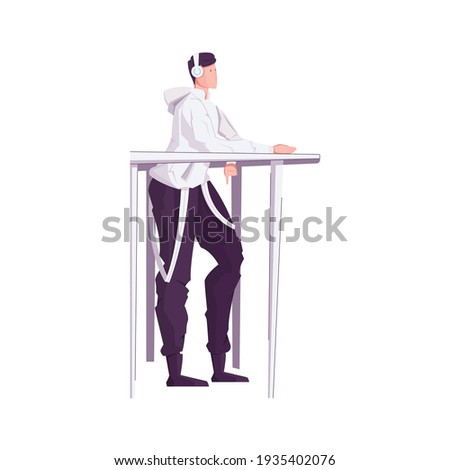 Future technology composition with flat human character using smart gadgets isolated vector illustration