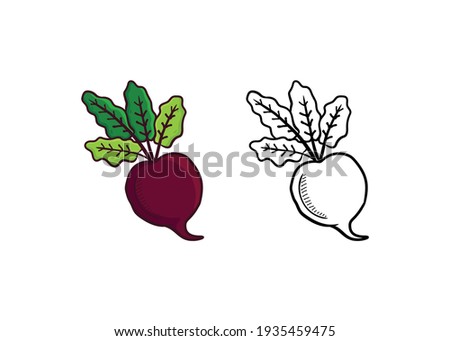 Set of cute beet illustration. Kawaii doodle beet isolated on white background. black line on outside Royalty-Free Stock Photo #1935459475