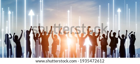 Group of people and rising arrow symbols.  Career development. Growth. Success. Royalty-Free Stock Photo #1935472612