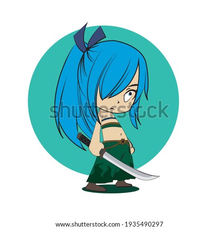a little girl samurai cute, image vector.