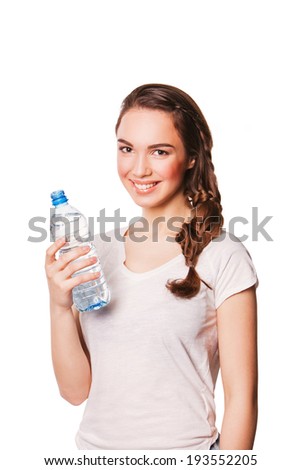 attractive smiling woman drinking water.