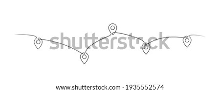 Location pointers, one line drawing. Continuous one line pin pointers vector illustration. Gps navigation pointers. Line art. Travel concept. Location, pin, pointer icon symbol one line art design. EPS Royalty-Free Stock Photo #1935552574