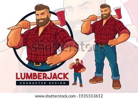 Lumberjack Mascot design Set Hipster Style Royalty-Free Stock Photo #1935553612