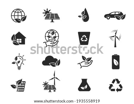 eco and environment icon set. eco friendly industry and ecology symbols. isolated vector images in flat style Royalty-Free Stock Photo #1935558919