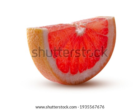 Half of Round grapefruit slice Glowing from within Isolated on White Background. Perfectly retouched. This image has better resolution and quality, and full depth of field. Great dietary fruit concept