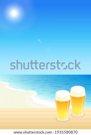Vector illustration landscape of beer, blue sky and sea (background)