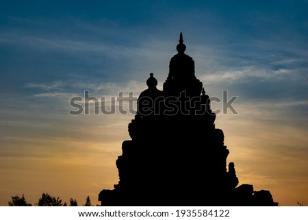 Silhouette Effect Of Shore temple built by Pallavas is UNESCO World Heritage Site located at Great South Indian architecture, Tamil Nadu, Mamallapuram or Mahabalipuram Royalty-Free Stock Photo #1935584122