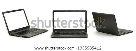 Laptop computer with white screen and keyboard angle, front and rear view. Each shot is taken separately Royalty-Free Stock Photo #1935585412