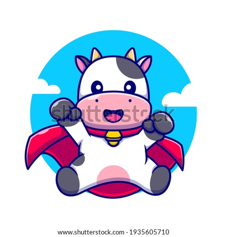 Cute Cow Super Hero Cartoon Vector Icon Illustration. Animal Hero Icon Concept Isolated Premium Vector. Flat Cartoon Style