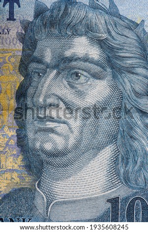 Close-up macro photo of a 1000 forint Hungarian banknote. The banknote features a portrait of King Matthias. Bank image and photo. 