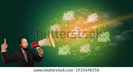 Young person with megaphone and currency icon