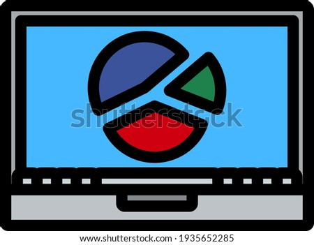Laptop With Analytics Diagram Icon. Editable Thick Outline With Color Fill Design. Vector Illustration.