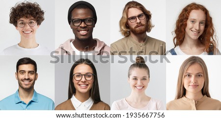 Collage of portraits and faces of multiracial group of various smiling people, good use for userpic and profile picture