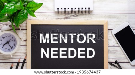 MENTOR NEEDED written on a black background near pencils, a smartphone, a white notepad and a green plant in a pot