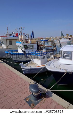 Italy, Sicily, Scoglitti (Ragusa Province), local wooden fishing boats in the port 