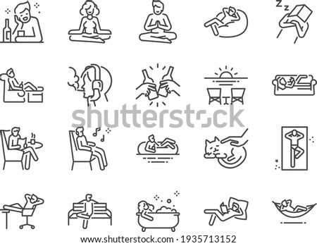 Relax line icon set. Included the icons as chill, take a rest, recreation, relaxation, calm, and more. Royalty-Free Stock Photo #1935713152