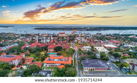 St Augustine, Florida, USA Downtown Drone Skyline Aerial.