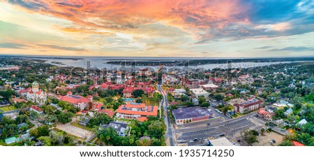 St Augustine, Florida, USA Downtown Drone Skyline Aerial Panorama.