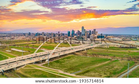 Downtown Dallas, Texas, USA Drone Skyline Aerial Panorama Royalty-Free Stock Photo #1935714814