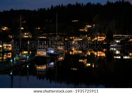 This is the marina at Gig Harbor, Washington.  The picture was taken at dusk.