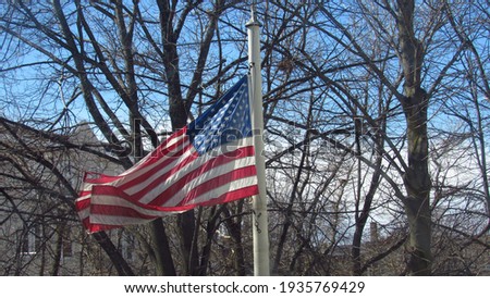 American flag on a windy day 