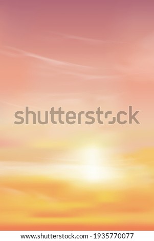 Sunrise in Morning with Orange,Yellow and Pink sky, Vertical Dramatic twilight landscape with Sunset in evening, Vector mesh horizon Sky  banner of sunrise or sunlight for four seasons background Royalty-Free Stock Photo #1935770077