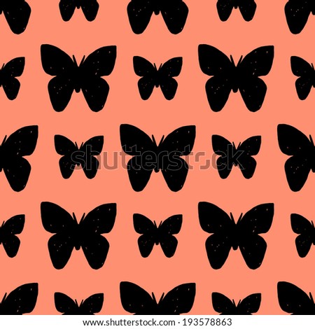 Seamless pattern with hand drawn butterfly. Vector illustration