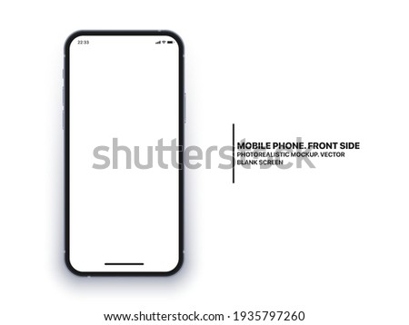 Photo Realistic Mobile Phone IPhone Vector Mockup With Blank Screen Isolated On White Background. Photorealistic Smartphone Front Side Template Concept For App UI UX Graphic Design Presentation Royalty-Free Stock Photo #1935797260