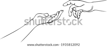 two hands reaching out one line vector illustration