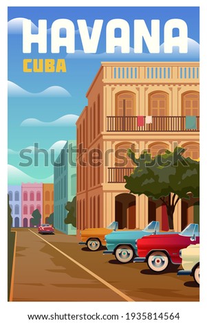 Havana, Cuba. Vector travel poster. Royalty-Free Stock Photo #1935814564