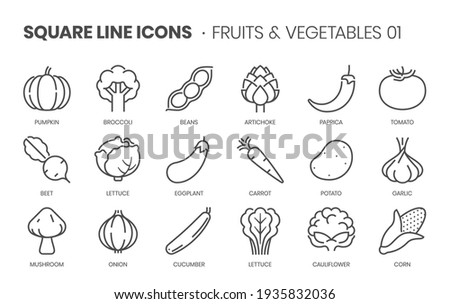 Fruits and vegetables one related, pixel perfect, editable stroke, up scalable square line vector icon set. 
 Royalty-Free Stock Photo #1935832036
