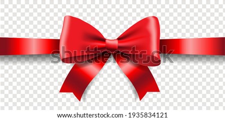 Red Ribbon Bow Isolated Transparent Background With Gradient Mesh, Vector Illustration