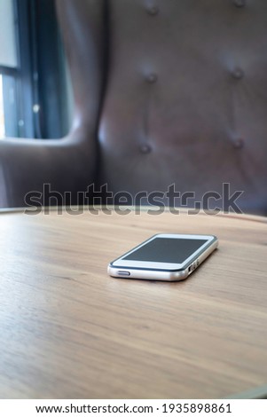 Living area and phone social connection, stock photo