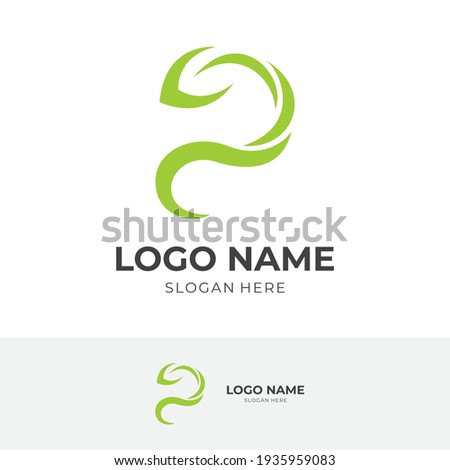 abstract leaf logo template with flat green color style