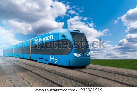 A hydrogen fuel cell train concept Royalty-Free Stock Photo #1935961516