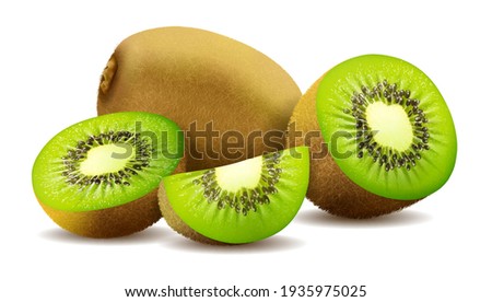 Kiwi fruit. Whole and pieces. Sweet fruit. 3d vector icons set. Realistic illustration Royalty-Free Stock Photo #1935975025