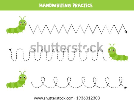 Tracing lines for kids with cute caterpillars. Handwriting practice for children.
