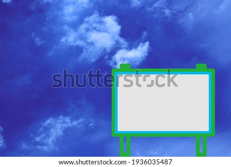 Route​ sign, white​ background, border​ed​ with​ blue​s and​ green​ on​ natural​ sky​ scene.